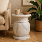 White Marble Side Table and Stool