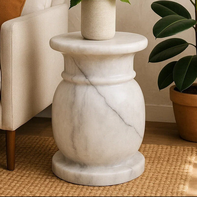 White Marble Side Table and Stool