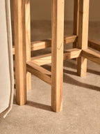 Set of 2 Cream Travertine Top Large Nesting Console Tables with Natural Acacia Wood Frames
