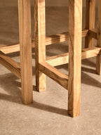 Set of 2 Large White Marble Top Nesting Side Tables with Natural Wood Frames