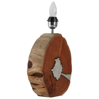 Natural Acacia Wood Table Lamp with Silver Aluminium Inlay