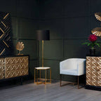 White Marble Base and Gold Finish Floor Lamp