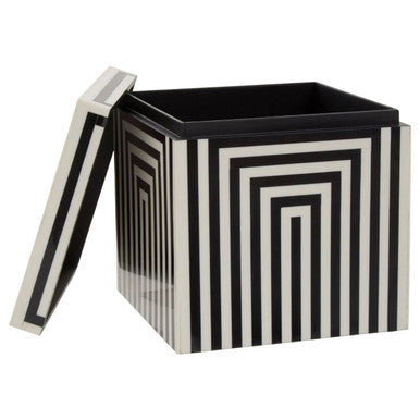 Large Square Black and White Stripe Trinket Box