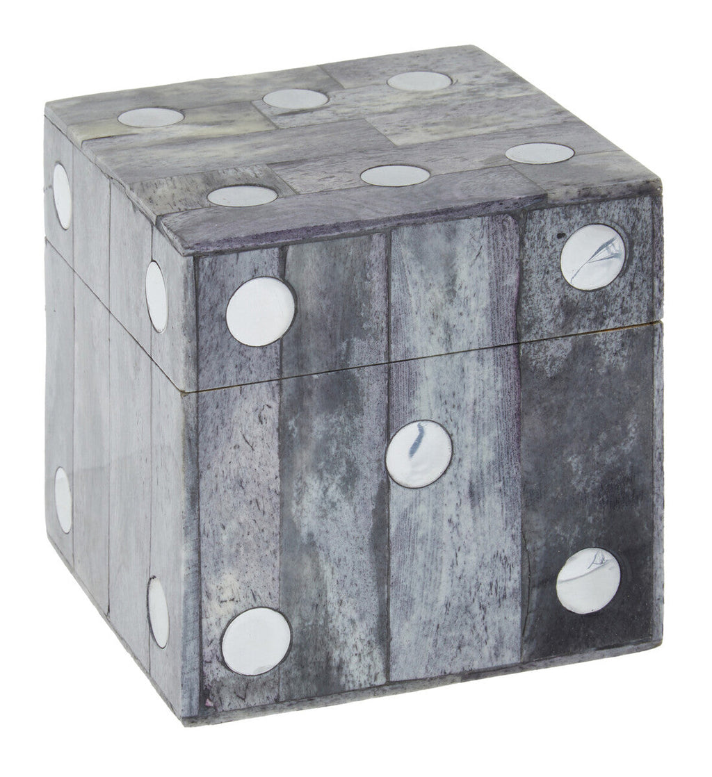 Grey Bone Dice Box with 5 Black Dice
