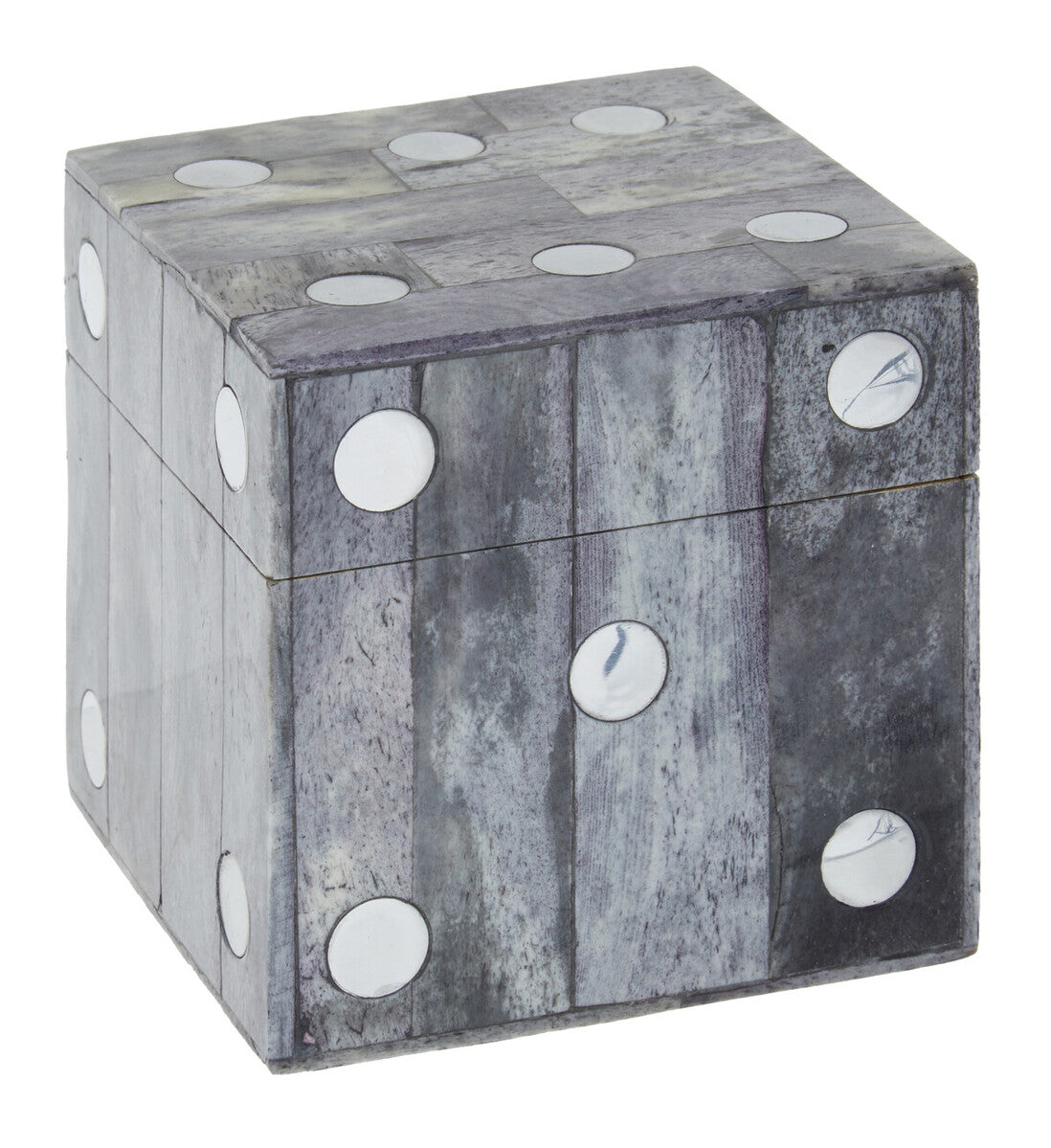 Grey Bone Dice Box with 5 Black Dice