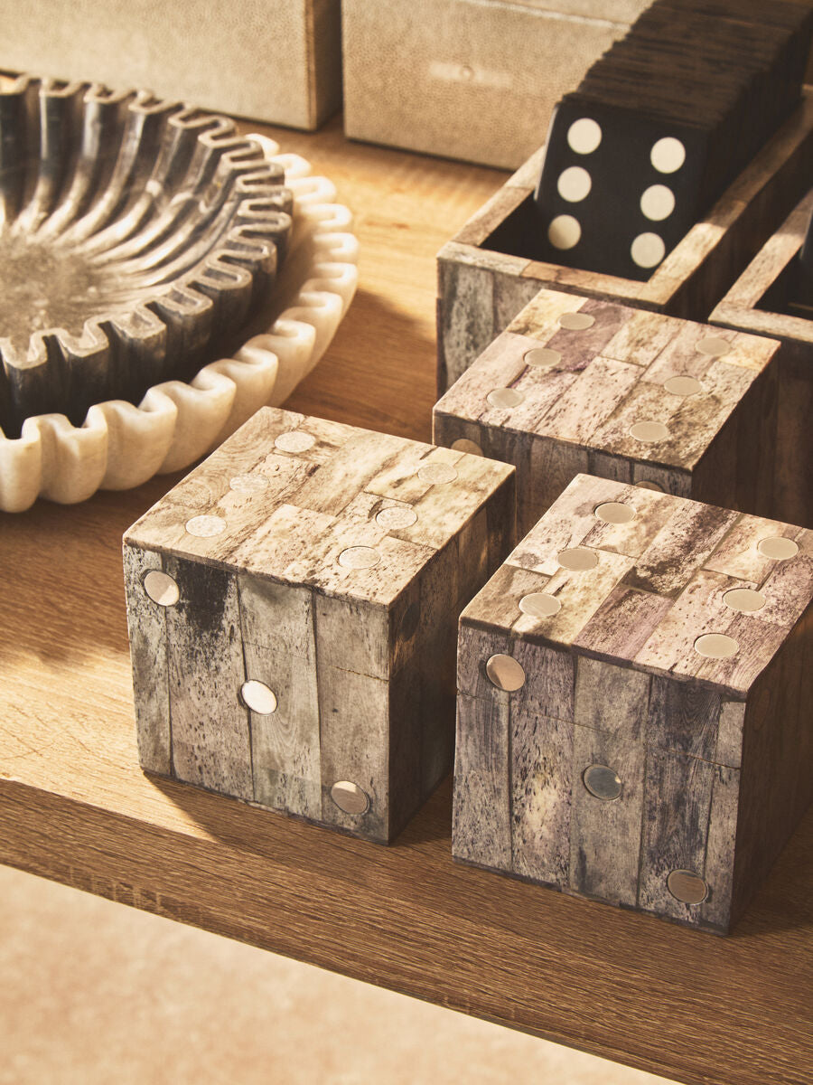 Grey Bone Dice Box with 5 Black Dice