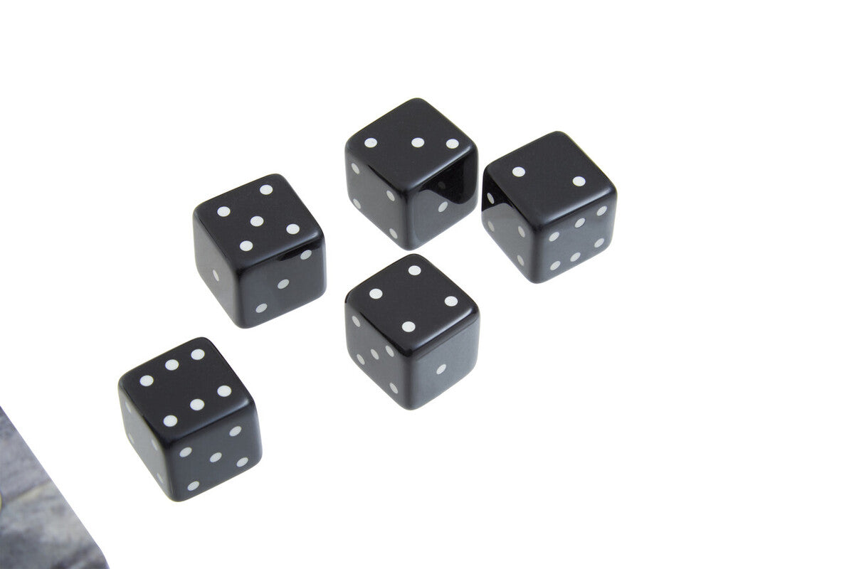 Grey Bone Dice Box with 5 Black Dice