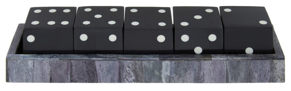 Grey Bone Dice Set with Black Dice