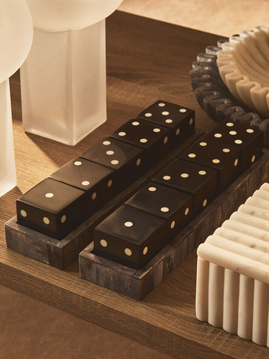 Grey Bone Dice Set with Black Dice