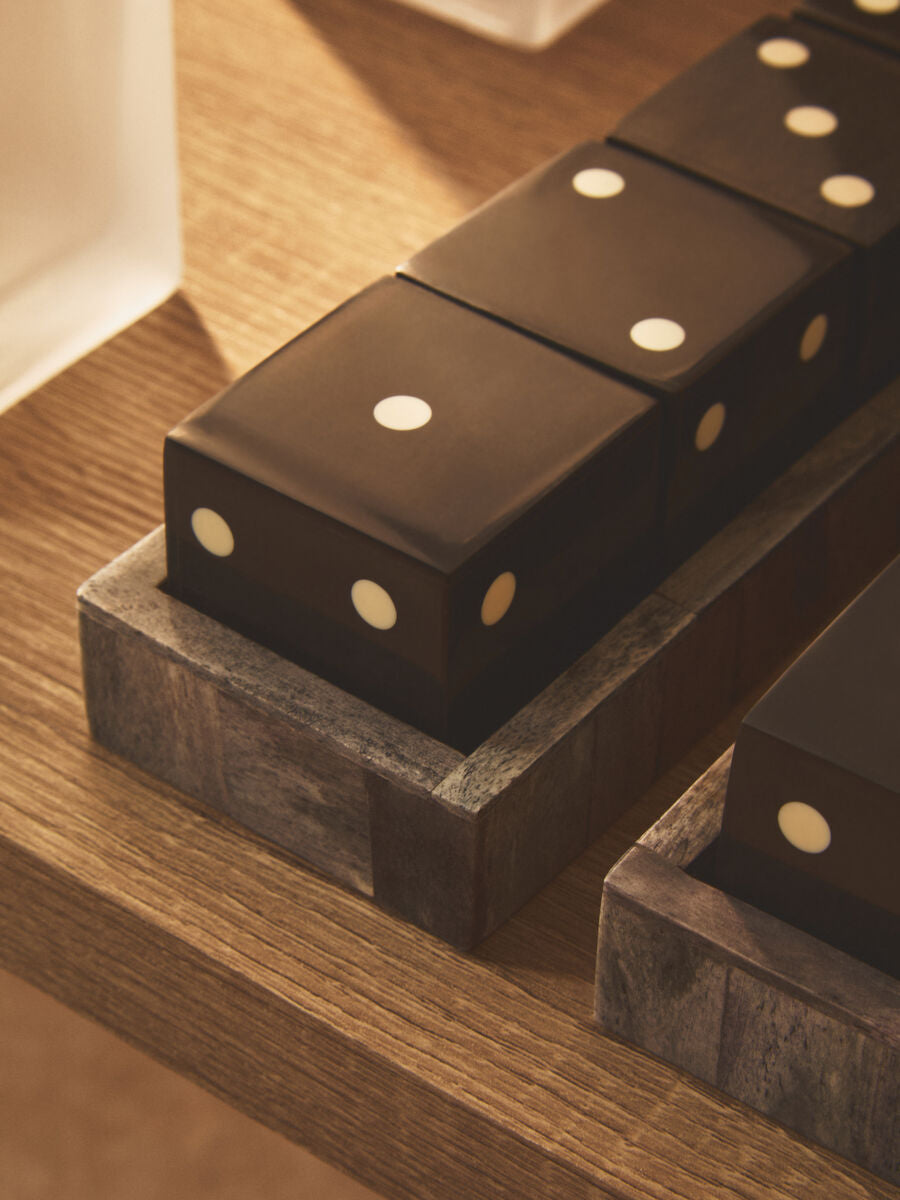Grey Bone Dice Set with Black Dice