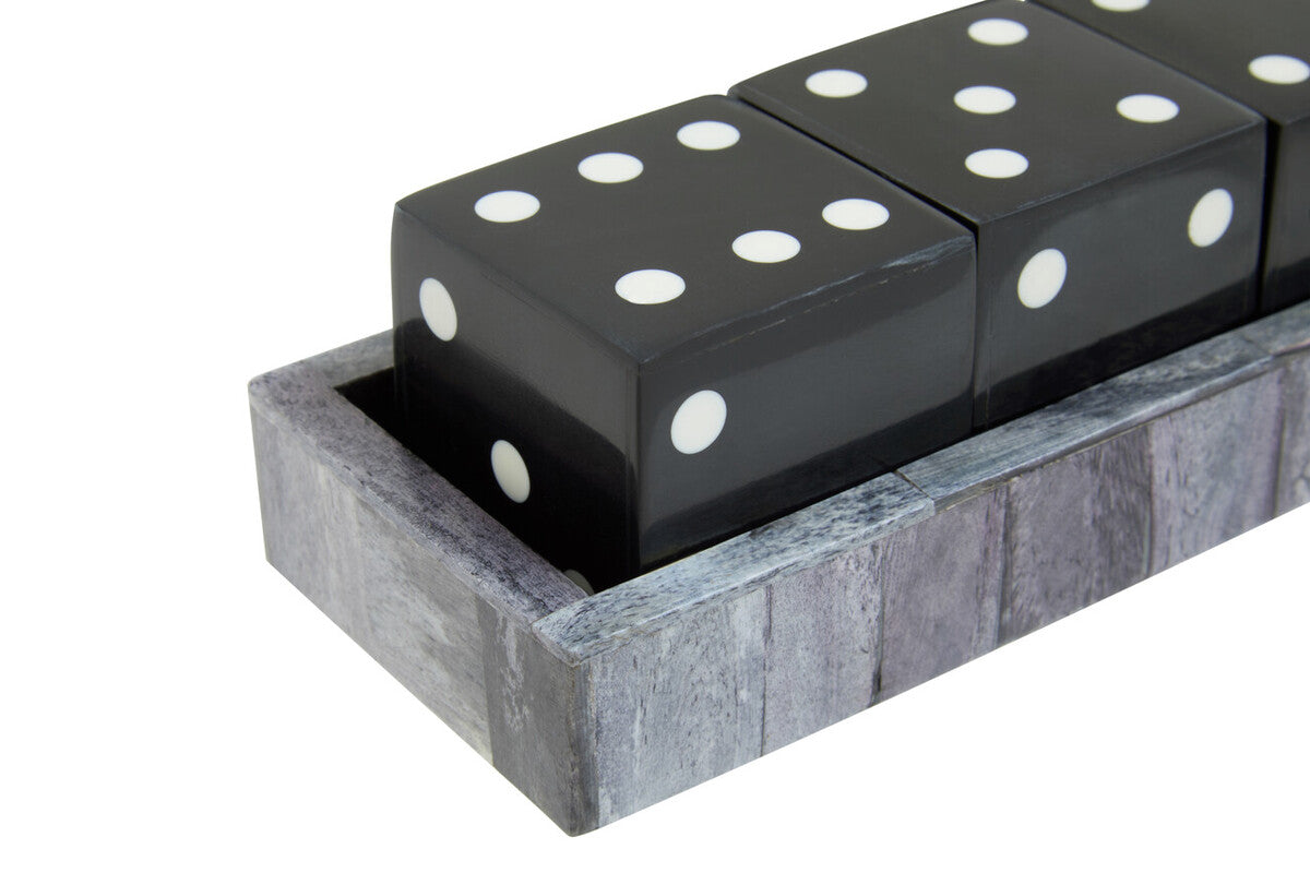 Grey Bone Dice Set with Black Dice