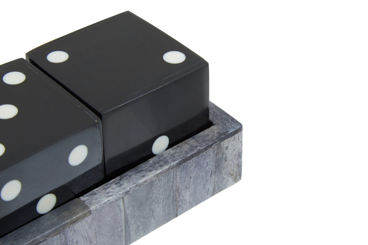 Grey Bone Dice Set with Black Dice