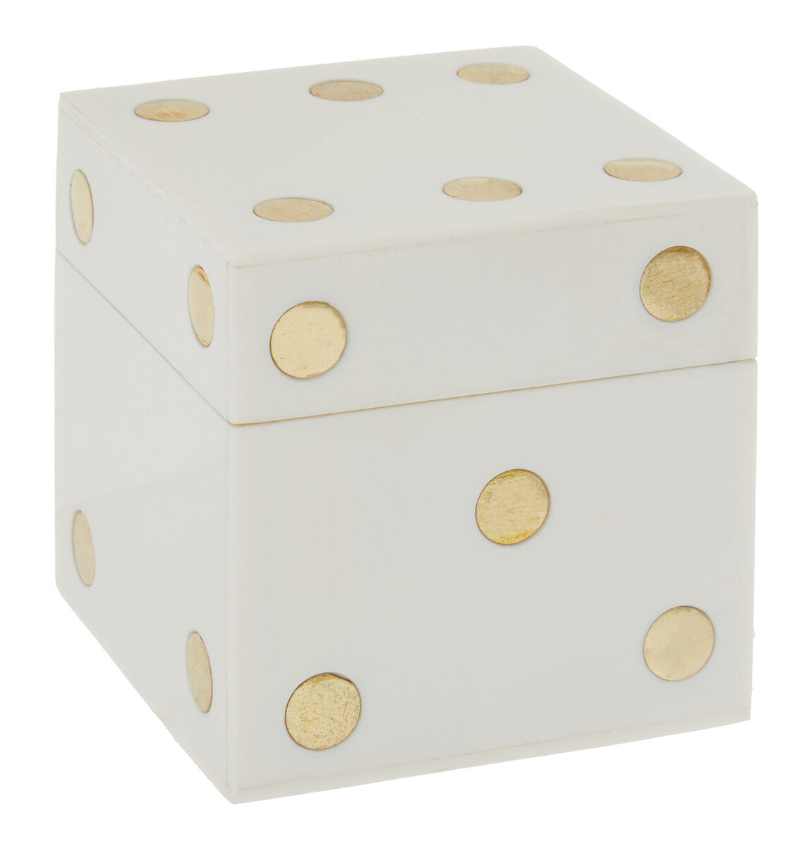 White and Gold Dice Box with Five White Dice