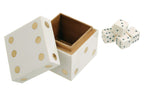 White and Gold Dice Box with Five White Dice