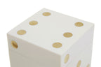 White and Gold Dice Box with Five White Dice