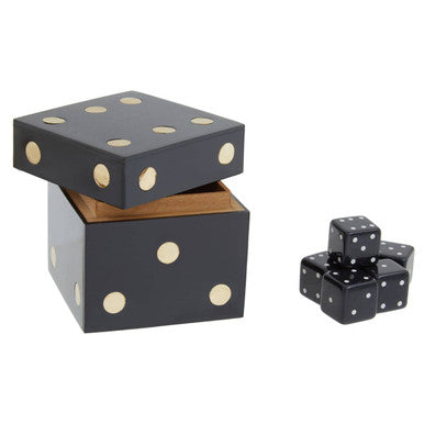 Black and Gold Dice Box with 5 Black Dice