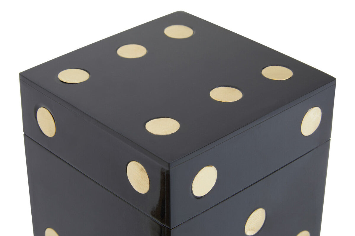 Black and Gold Dice Box with 5 Black Dice