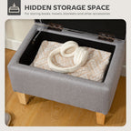 16L Linen Storage Ottoman Padded Footstool with Rubberwood Legs, Light Grey