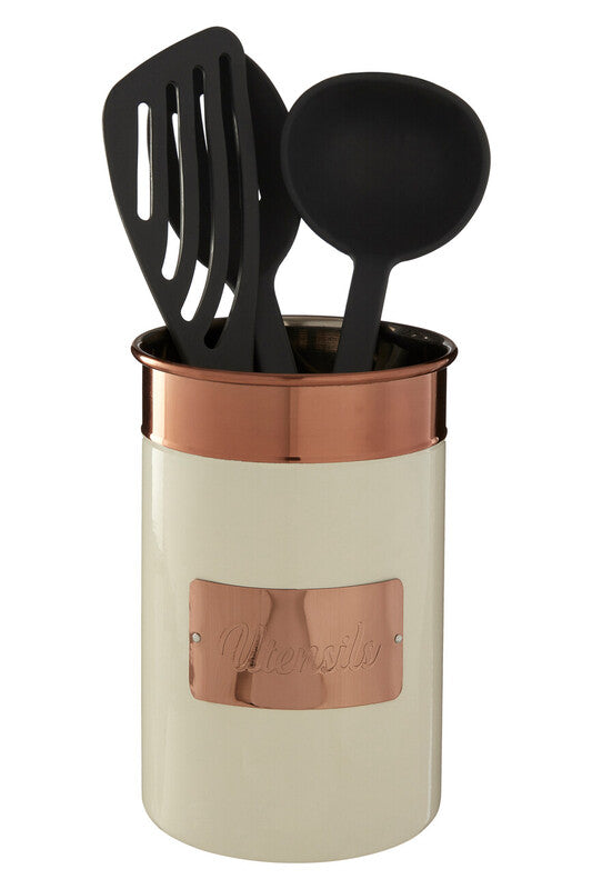Cream And Copper Stainless Steel Utensil Holder