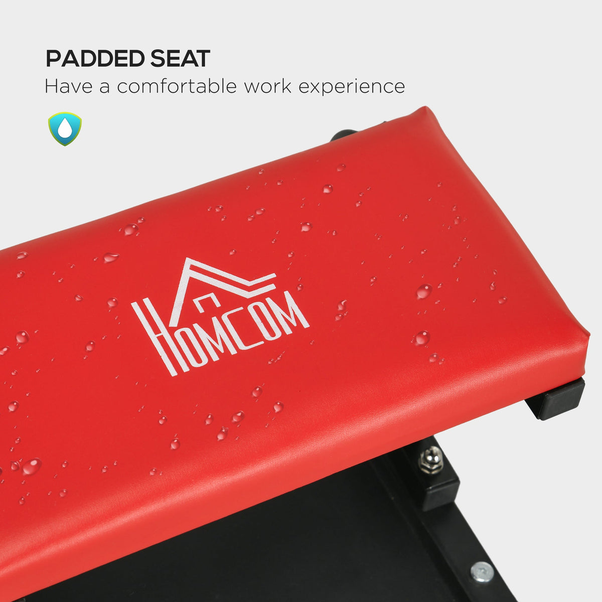 Workshop Stool, Rolling Mechanic Stool with 360 Degree Swivel, Red