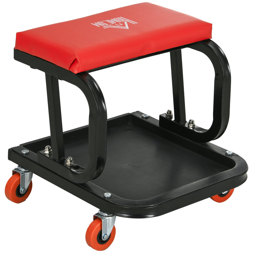 Workshop Stool, Rolling Mechanic Stool with 360 Degree Swivel, Red