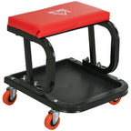 Workshop Stool, Rolling Mechanic Stool with 360 Degree Swivel, Red