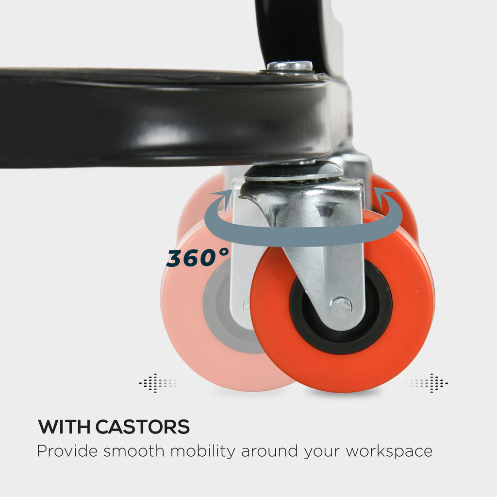 Workshop Stool, Rolling Mechanic Stool with 360 Degree Swivel, Red