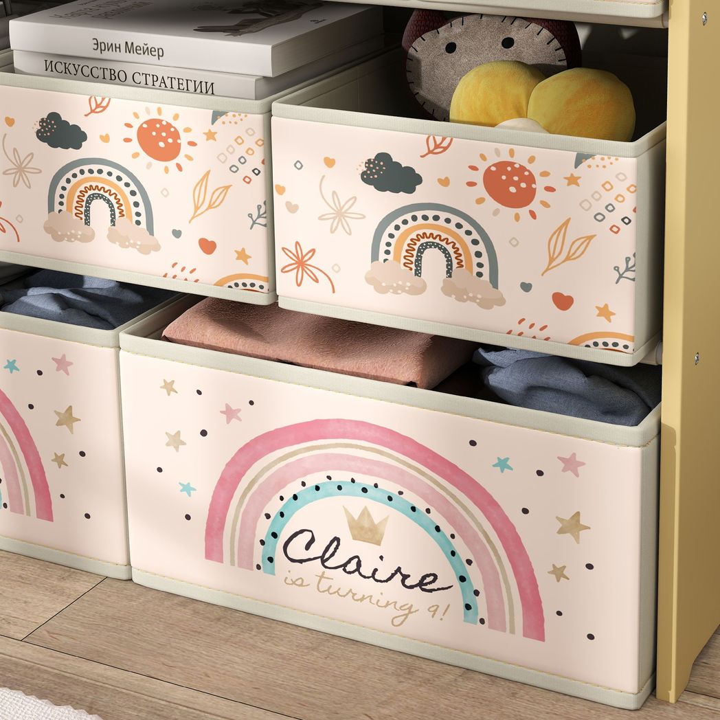 3-Tier Toy Organiser Shelf with 9 Storage Boxes for Bedroom