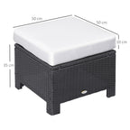 Rattan Footstool Wicker Ottoman with Padded Seat Cushion Outdoor Patio Furniture for Garden Poolside Living Room, 50 x 50 x 35 cm, Black