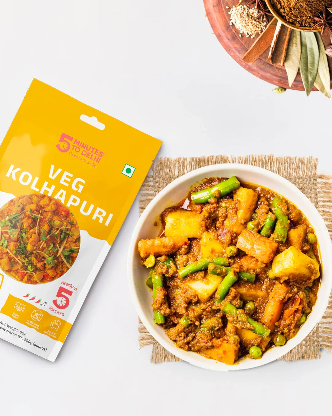 5 Minutes To Delhi Vegetable Kolhapuri Camping Meal (Vegan)