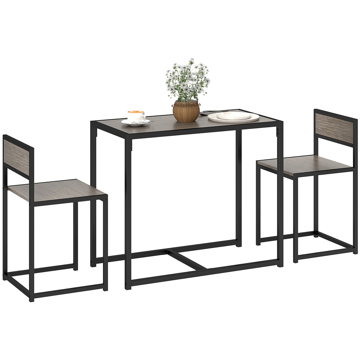 3 Piece Dining Table Set with Metal Frame Grey Wood-Effect