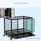 36 inch Heavy Duty Metal Dog Crate Pet Cage with Tray Wheeled Dog Kennel - Black (Medium)