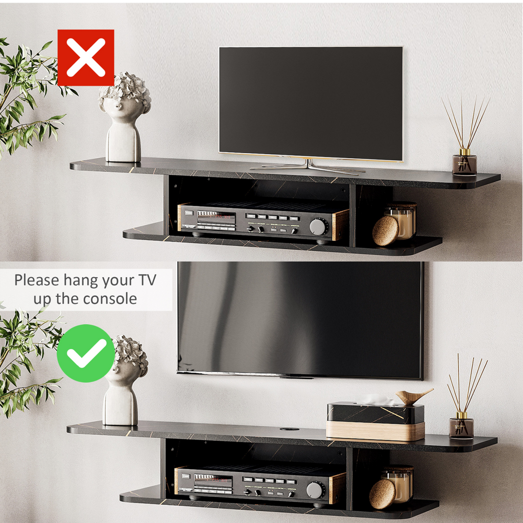 Wall Mounted TV Stand Entertainment Unit with Storage Shelf, Black