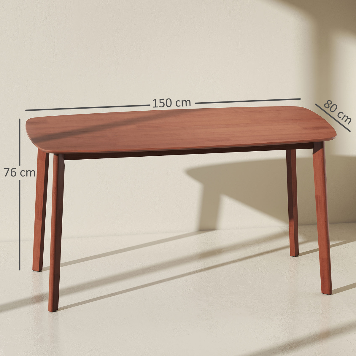 150 cm Rectangular Dining Table with Solid Wood Frame, Light Brown
