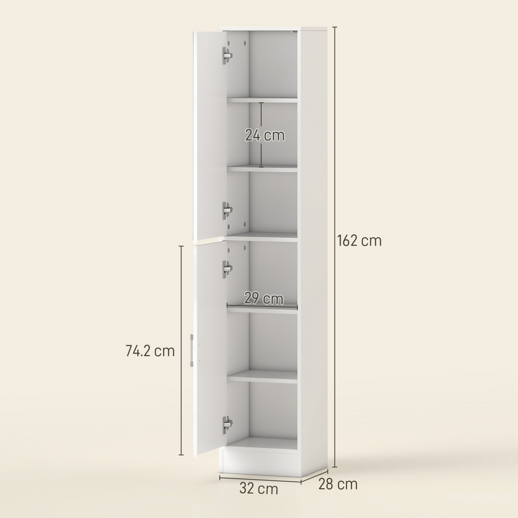 Tall Bathroom Cabinet with Mirror, High Gloss White