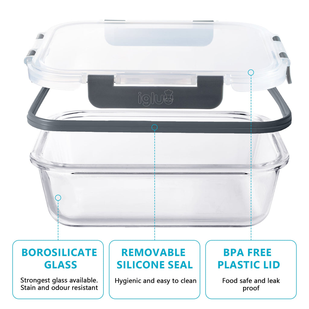 Glass Food Storage Containers 2 Sizes 1050ml and 370ml 10 Pack