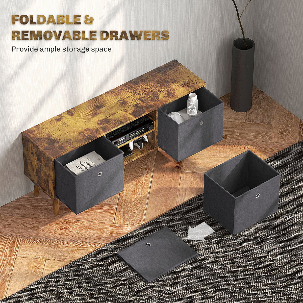 Modern TV Cabinet Stand w/ Shelves & Drawers, Bedroom