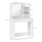 Dressing Table with Mirror and Storage, Modern Vanity Desk, White