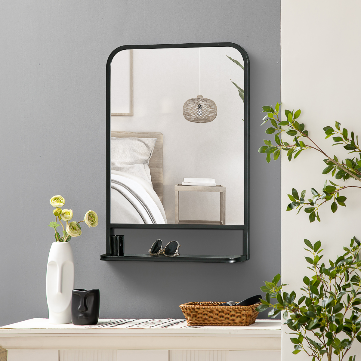 Rectangle Wall Mirror with Shelf 70 x 50 cm, for Living Room, Bedroom