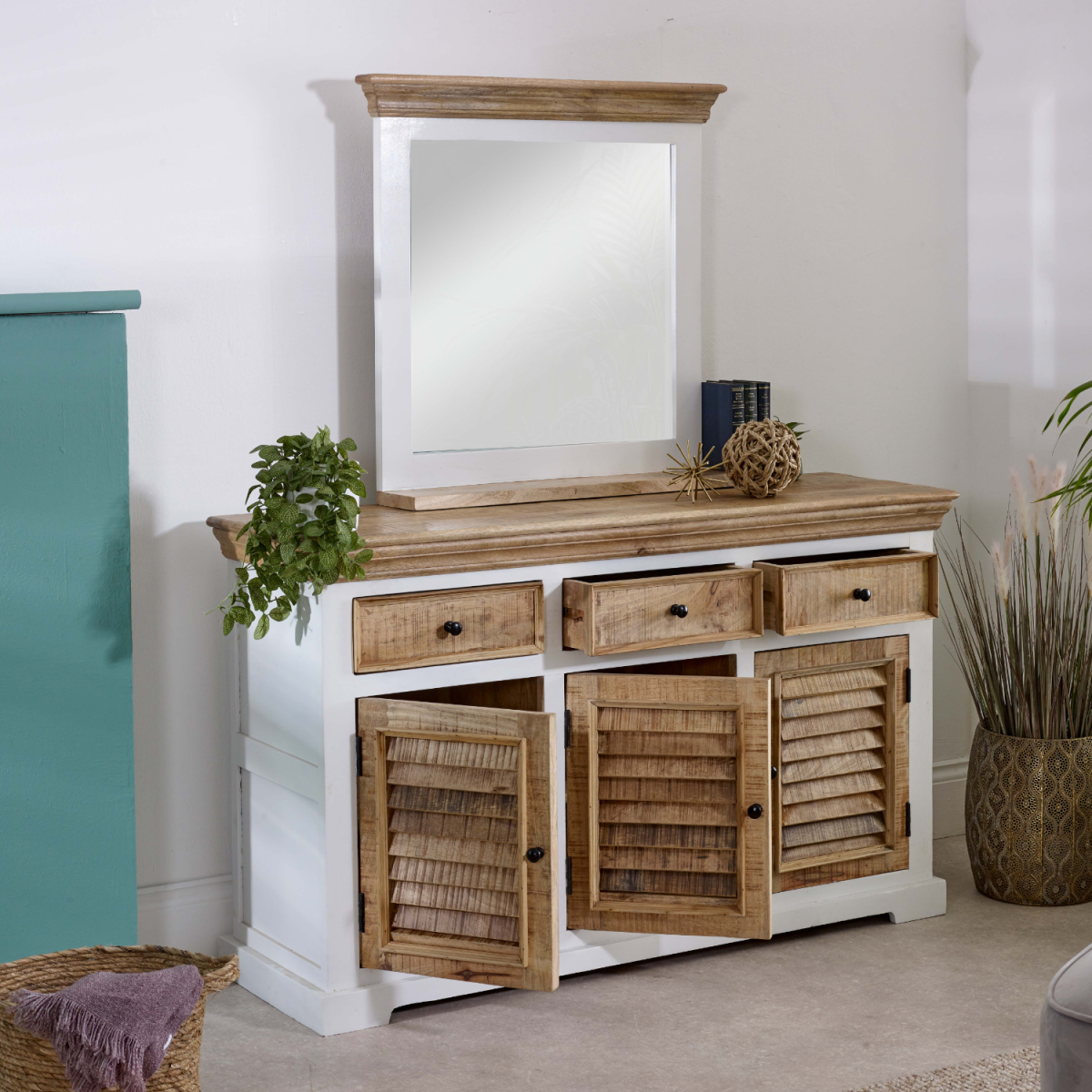 Mirror Frame with Shelf in Solid Mango Wood
