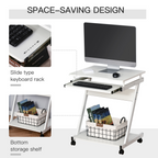Movable Computer Desk with 4 Moving Wheels Sliding Keyboard Tray White