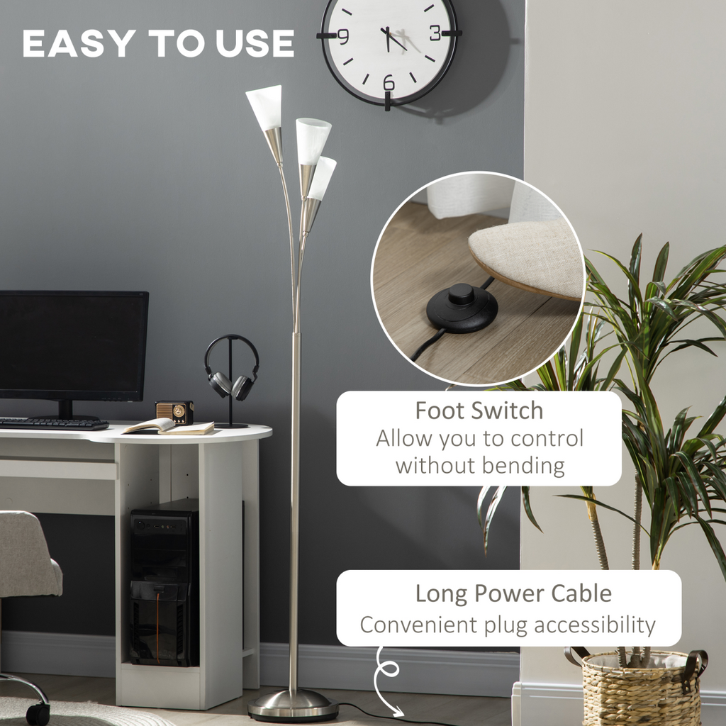 Modern Upright Floor Lamp with 3 Light, Steel Base for Living Room