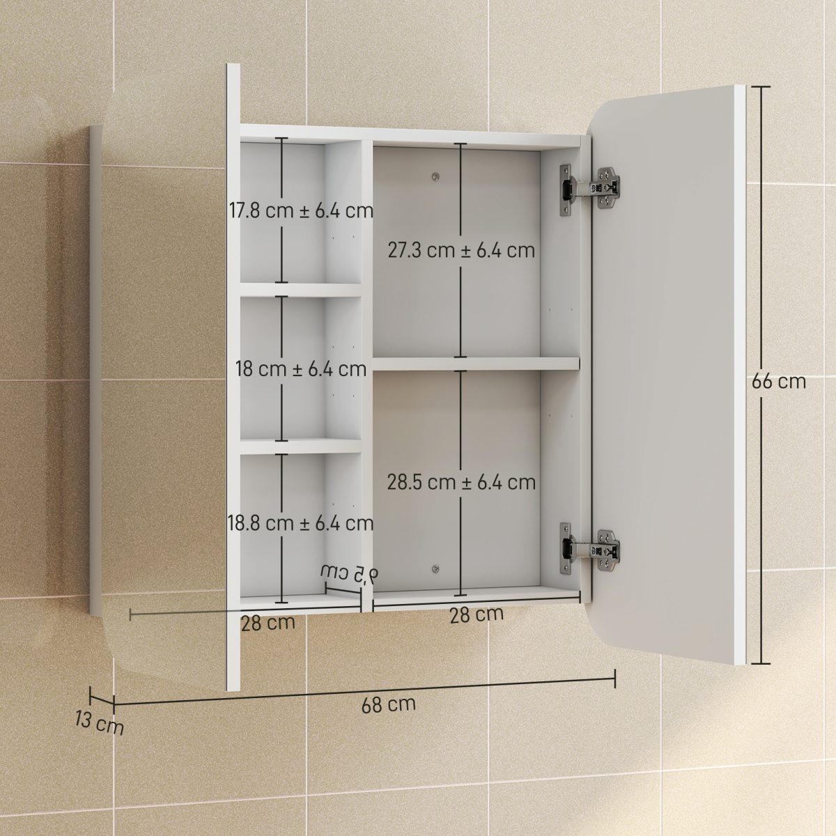 Arched Bathroom Mirror Cabinet, Wall Mounted