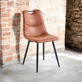 Brown Faux Leather Chair with Black Metal Legs