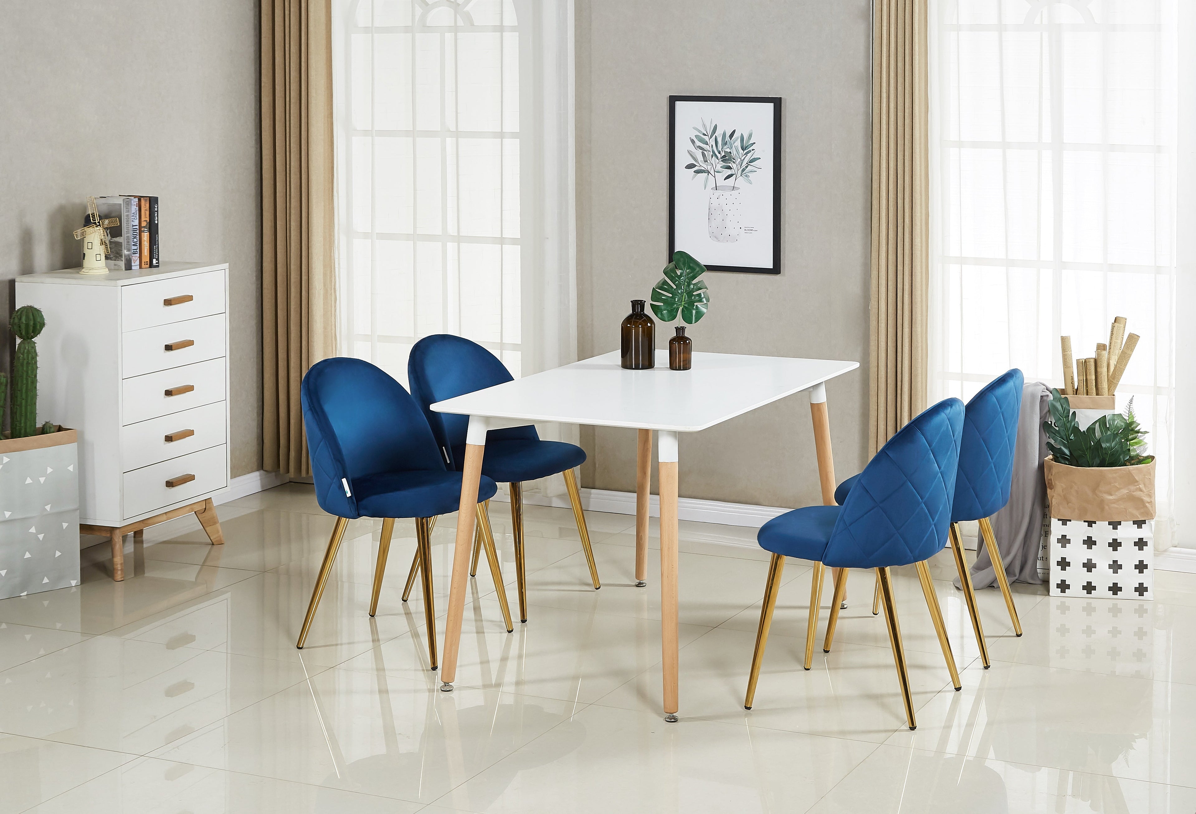 Halo Dining Set, a Table and Chairs Set of 4, White/Grey
