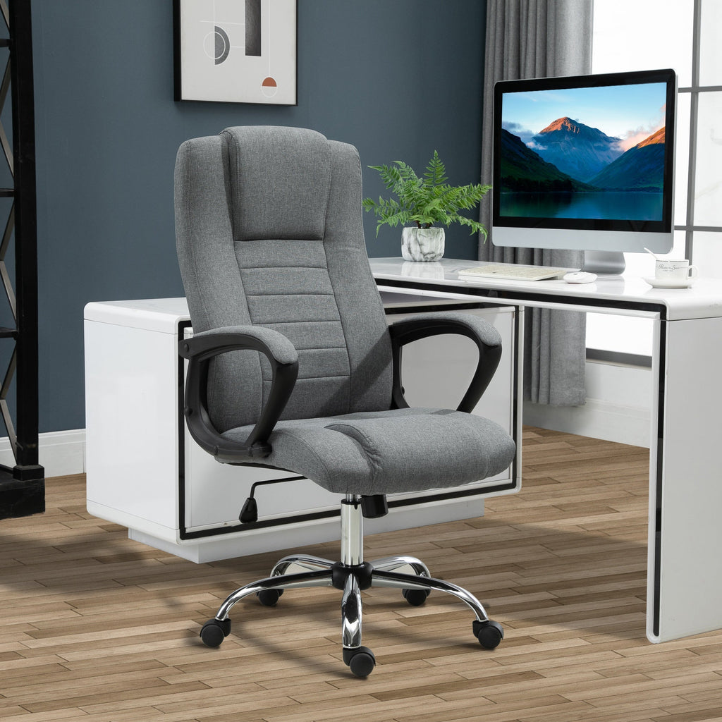 Office Chair, Computer Desk Chair, Linen Fabric Swivel Chair with Adjustable Height, Rolling Wheels for Home and Study, Grey