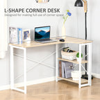 Folding Desk, L Shaped Desk, Corner Computer Desk with 2-Tier Storage Shelf for Home Office, Study Room, Workstation, Easy Assembly, 120 x 72.5 x 76.5cm, Oak Tone