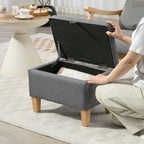 16L Linen Storage Ottoman Padded Footstool with Rubberwood Legs, Charcoal Grey