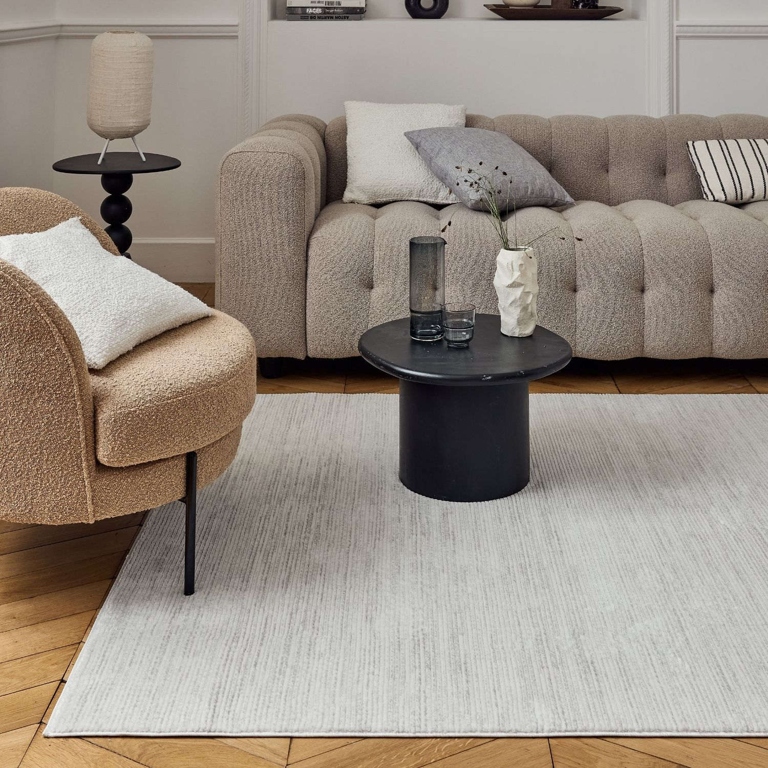 Carmel Cream-Grey Striped Rug