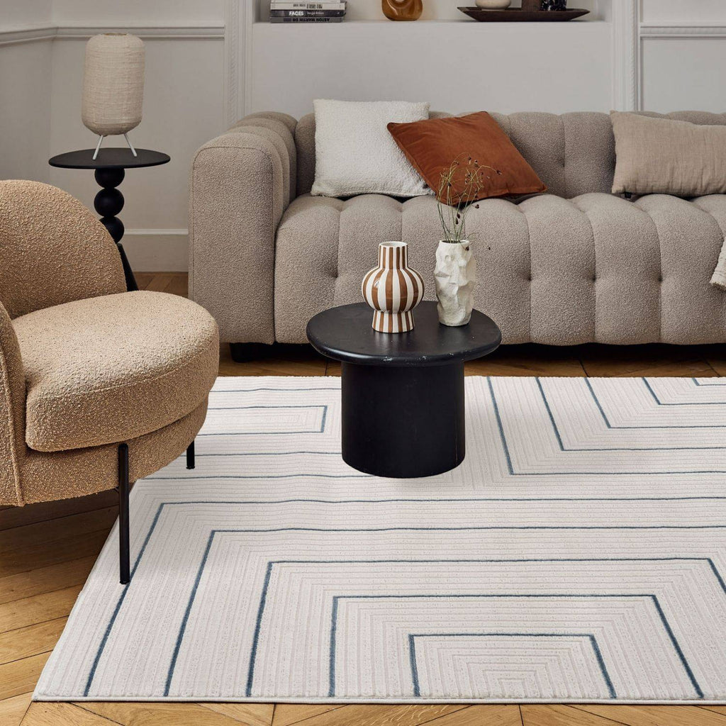Carmel Cream-Blue Geometric Rug